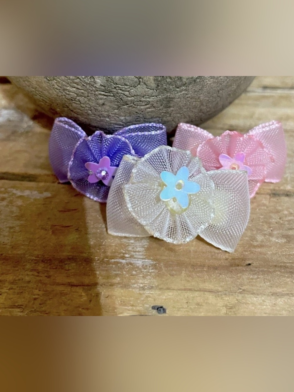 Set Of 3 Handcrafted Floral Ruffle Theme Dog Bows NEW